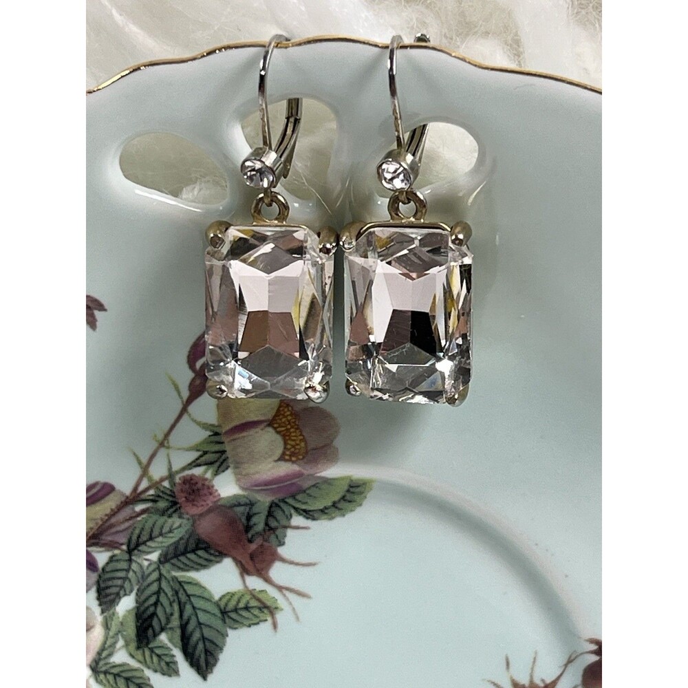 Clear Stone Emerald Cut Pierced Earrings Wedding Luxury Formal Anna Wintor Style